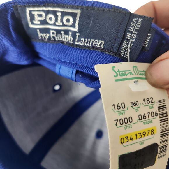 VTG Polo Ralph Lauren Cap Hat Blue Red Made In USA Flat Brim Snapback 90's NEW - Picture 7 of 7